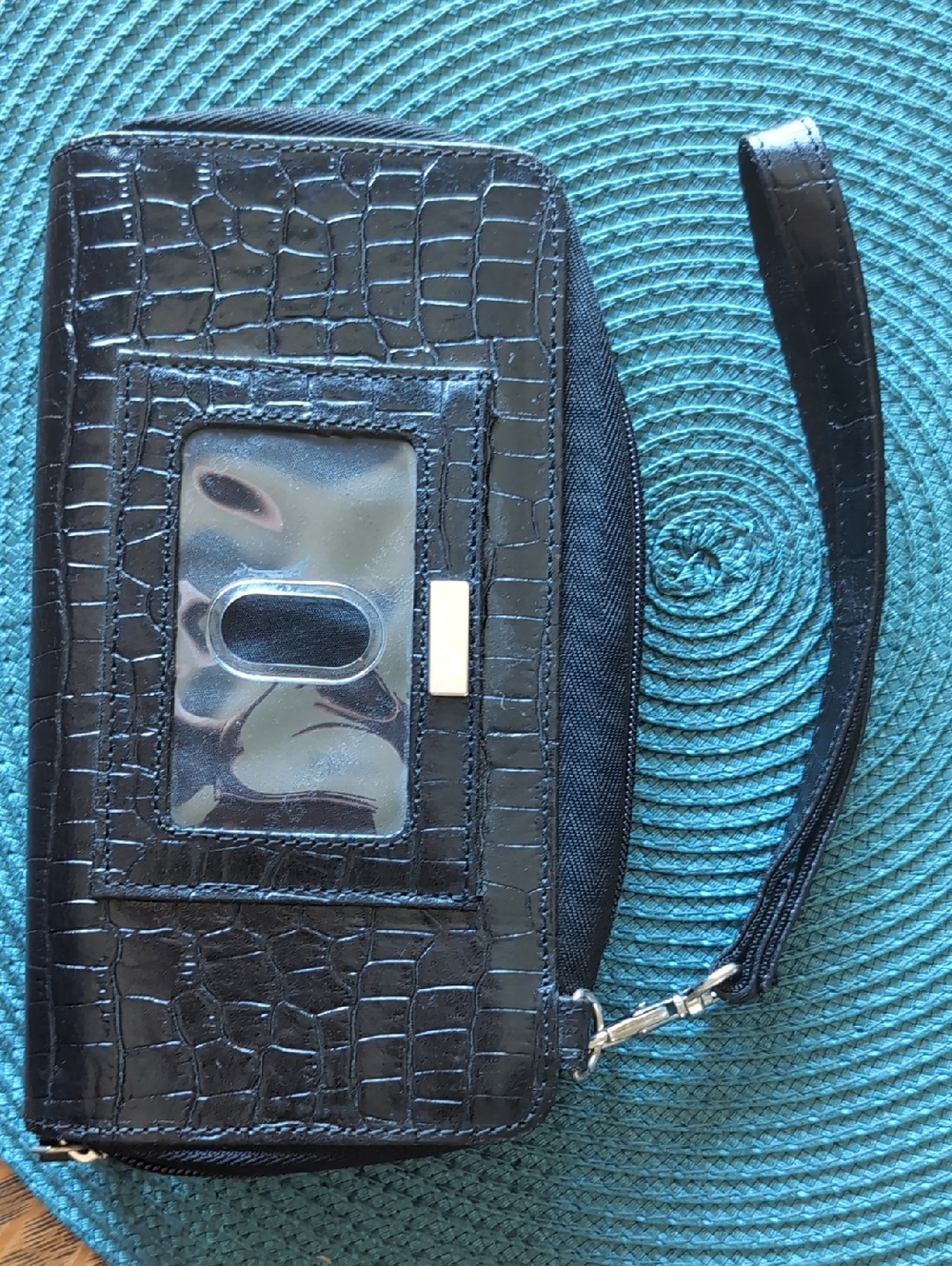 Walletbe By Dimo Gear Black Croc-Embossed Wristlet Wallet